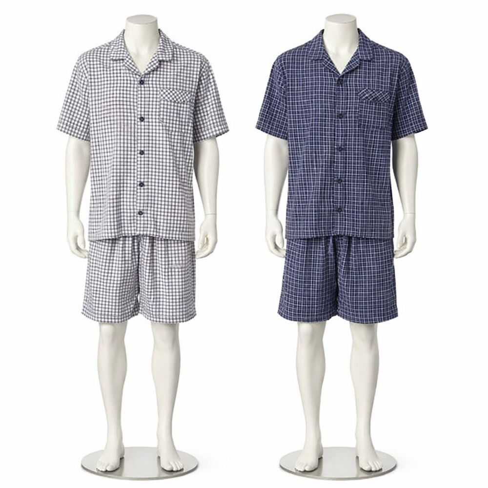 2 Sets Roundtree & Yorke Mens XL 2pc Shorts Short Sleeve Blue Plaid Sleepwear